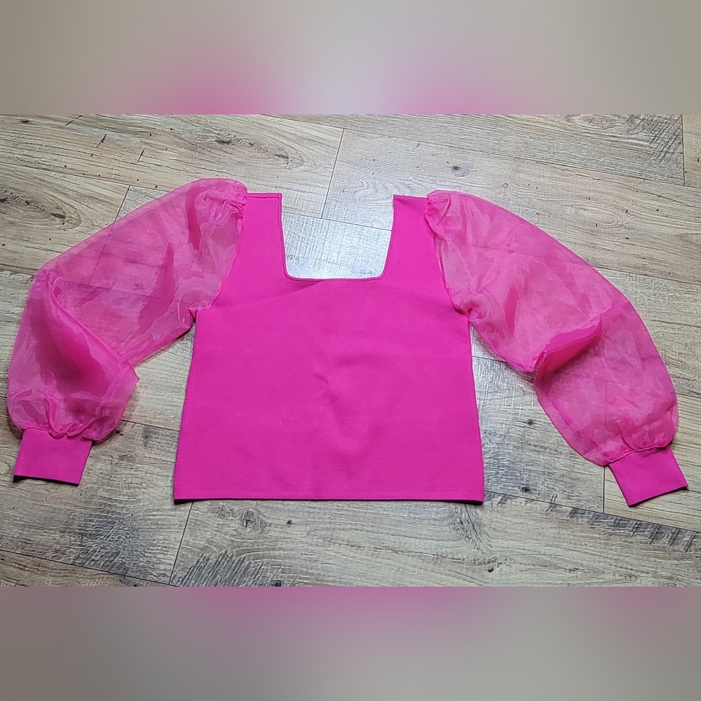 House of Harlow 1960 Fuchsia Sheer Sleeve Blouse